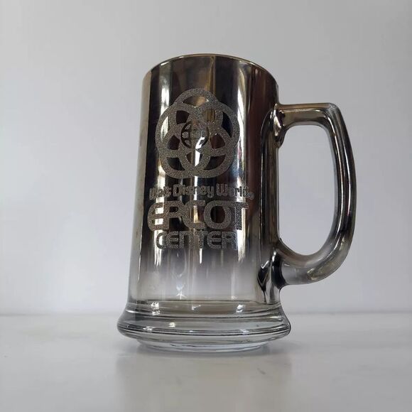 Vintage Walt Disney EPCOT Metallic Smokey Silver Mirrored Handled Mug Beer Stein - Picture 1 of 7